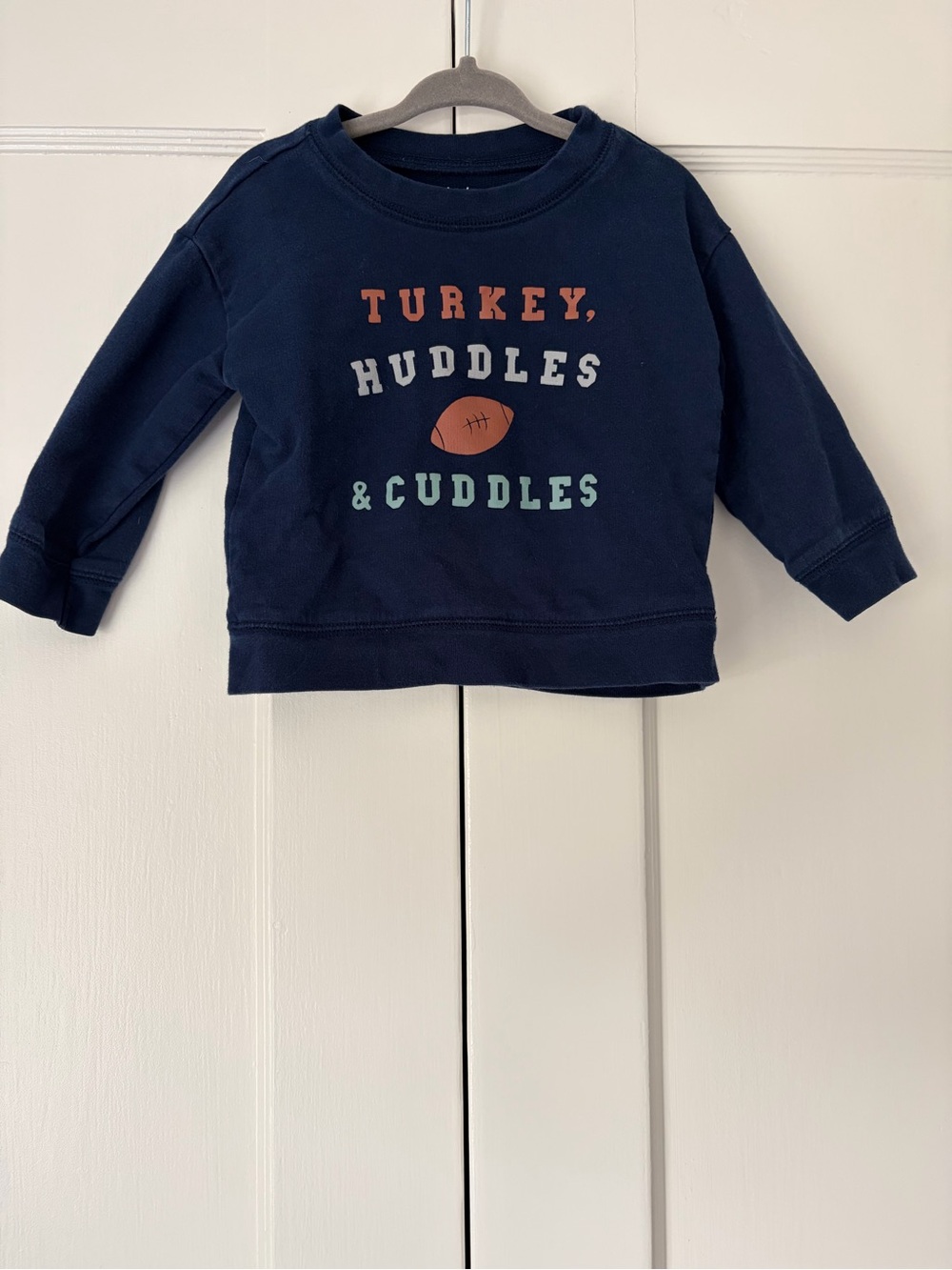 Carter’s Turkey, Huddles & Cuddles Blue Thanksgiving Football Sweatshirt 18 Mo